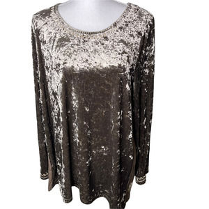 Andree By Unit Embroidered Brown Velvet Top